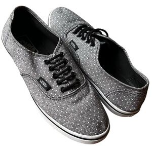 Vans low pro sneaker Polk a dot gray and white canvas women size 8 men size 6.5